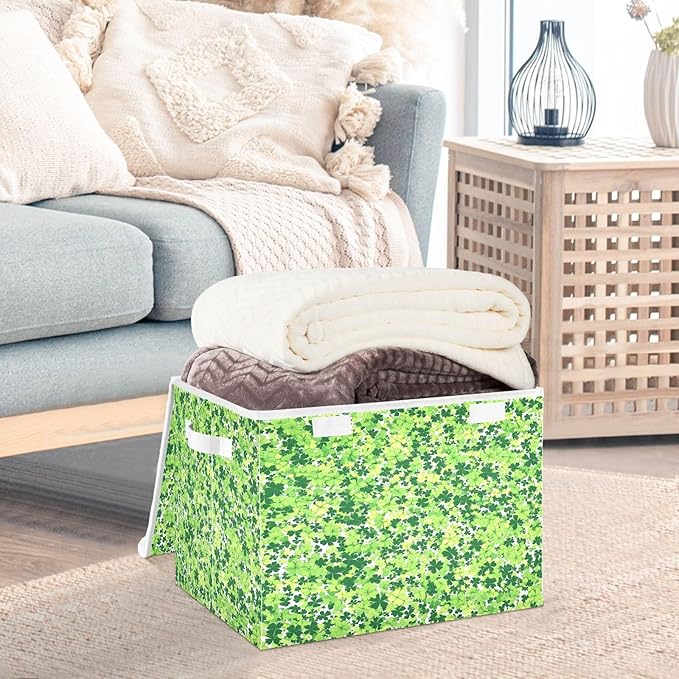 Clover Pattern Fabric Storage Bins with Lids and HandleFoldable Storage Bins with LidsCloset Organizers for Clothes Storage Room Organization Office Storage Chest Organizer