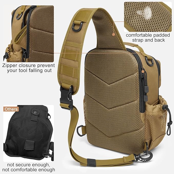 G4Free Tactical Sling Bag for Men Women EDC Concealed Carry Bag with Molle Crossbody Shoulder Pack (Khaki)