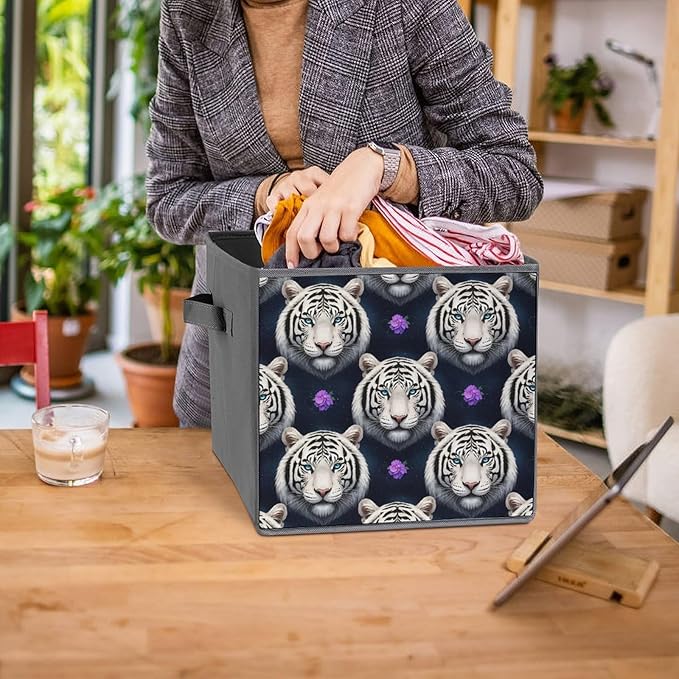 Clever Cube Storage Bins Starry Sky White Tiger Cute Practical Organizer for Small Spaces Fashionable Storage Solution