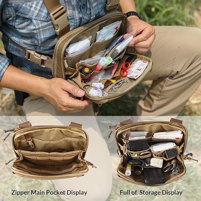Tactical Chest Pack EDC Chest Bag 2L Utility Molle Chest Rig Pouch with CCW Compartment Adjustable Strap Outdoor
