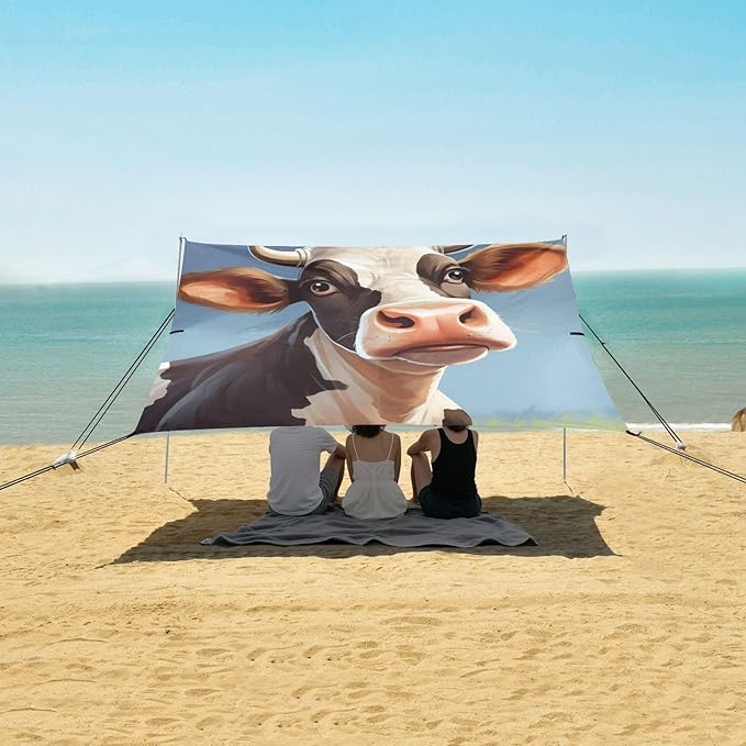 ALAZA Cow Portrait Beach Tent Sun Shelter Portable Canopy Sunshade for Outdoor Camping Picnics Backyard Fun 10x9 ft