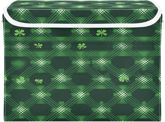 Clover Plaid Fabric Storage Bins with Lids and HandleFoldable Storage Bins with LidsCloset Organizers for Clothes Storage Room Organization Office Storage Chest Organizer