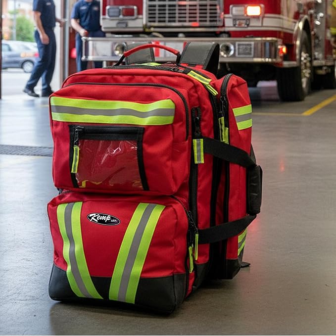 Kemp USA Ultimate EMS Backpack EMT Emergency Medical Bag with Oxygen Cylinder Strap Heavy Duty Multi Pocket Search and Rescue Medic Pack Professional 8 Lbs Field Ready Design