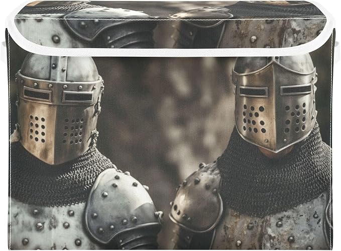 Storage Cube Medieval Knights Print with Lid Collapsible Large Capacity Foldable Storage Basket Bin Organizer 16.5×12.6×11.8 inches