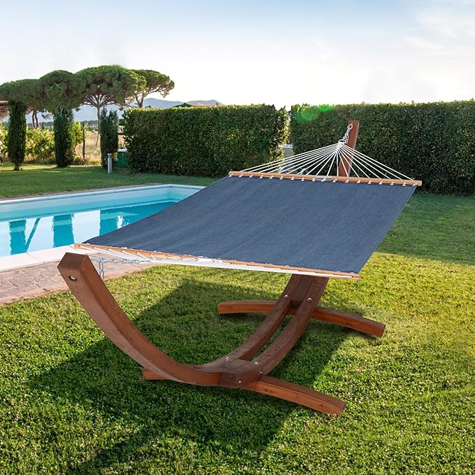 SUNCREAT Hammocks Standing Backyard Hammock with Stand 2 Person Heavy Duty Hammock with 13.5 ft Wooden Stand Navy
