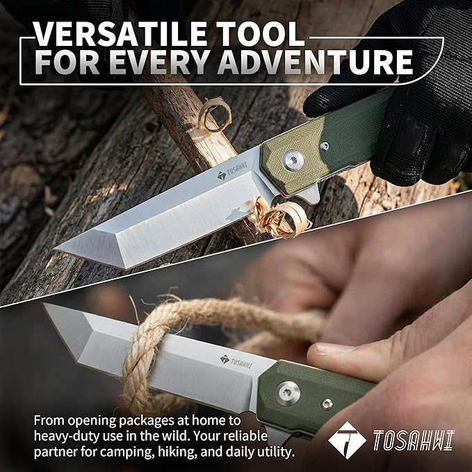Pocket Folder Folding Knife: 3.54 5CR15Mov Steel Grey titanized Satin Blade G10 Scales Flipper Liner Lock EDC Reversible Deep Clip -Green