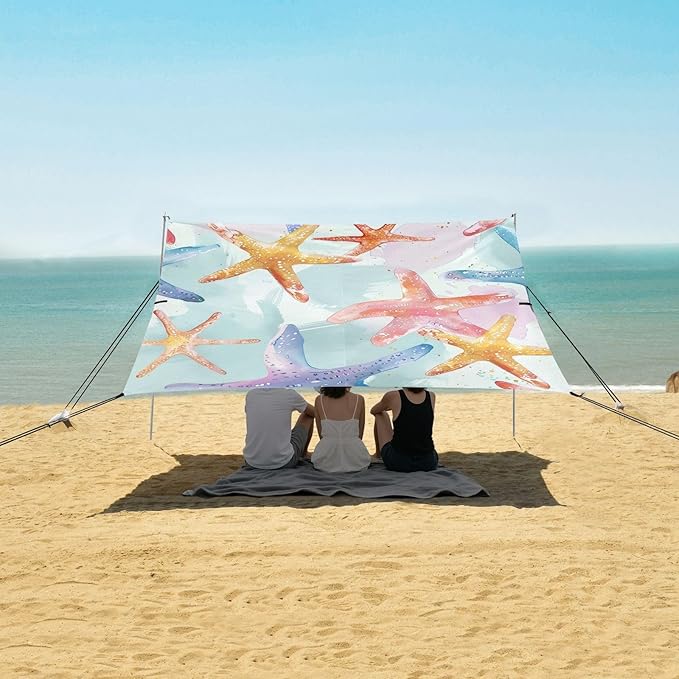 ALAZA Colorful Starfish Seamless Beach Tent Sun Shelter Portable Canopy Sunshade for Outdoor Camping Picnics Backyard Fun 10x9 ft