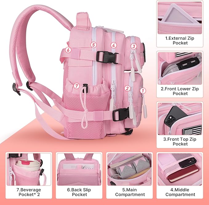 Boomistry 15L Mini Tactical Backpack Small Tactical Backpack for Women Military Backpack for Gym Hiking Daily (Pink-15L)