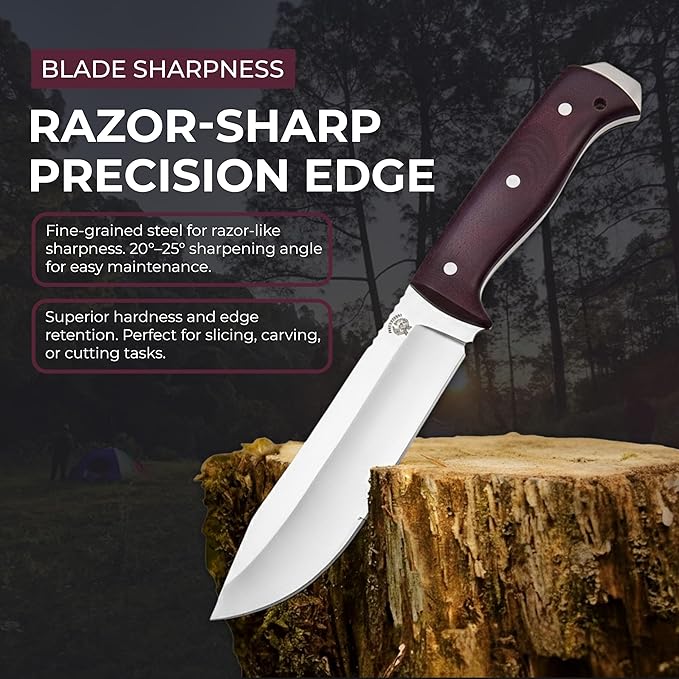 Bushcraft Knife with Sheath11.5 inch Fixed-Blade Handmade Outdoor Full Tang Knives Camping Knives Hunting Knives Survival Tactical Camp Knives Made of D2 Steel (BROWN)