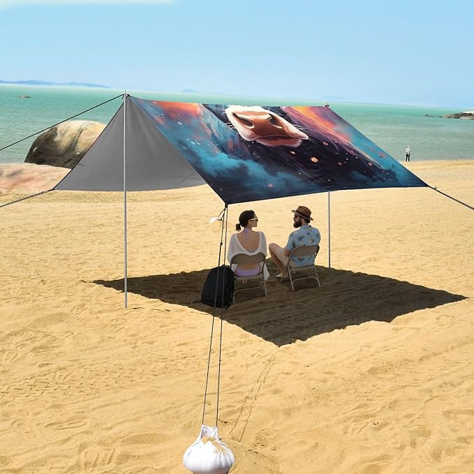 ALAZA Cow Portrait Cartoon Nebula Beach Tent Sun Shelter Portable Canopy Sunshade for Outdoor Camping Picnics Backyard Fun 10x9 ft