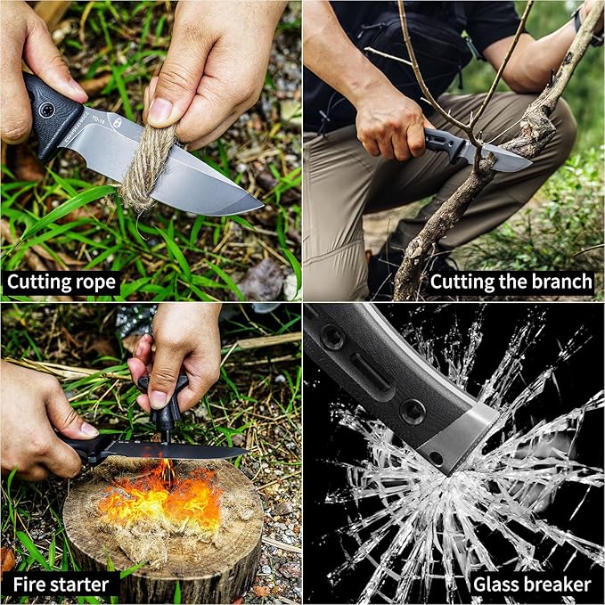 HX OUTDOORS Fixed Blade Knife with Fire Starter Premium DC53 Steel Full Tang Tactical Knives for Men Bushcraft Survival Camping Knife with Kydex Sheath for EDC Outdoor (Gray)
