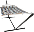 Sunnydaze Quilted Double Hammock with Stand for Outside - 400-Pound Capacity 2-Person Hammock with Stand - 15-Foot Stand - Ocean Isle