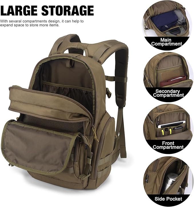 Mardingtop Military Tactical Backpack for Men 40L Molle Rucksack EDC Daypack for HikingTravelCamping Hunting(With 10Pcs Patches and 3Pcs Buckles)