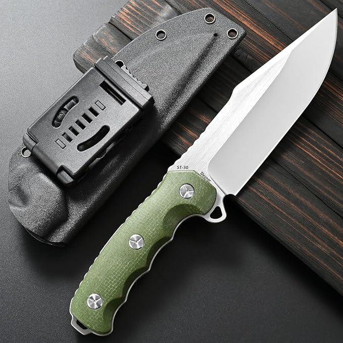 Sitivien ST30 Fixed Blade Knife Sleipner Brushed Steel Blade Micarta Handle Full Tang EDC Straight Knife for Camping Hunting Fishing(Green)
