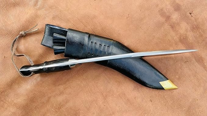 Full Tang Service No 1 Remade Kukri - Khukuri Knife - Traditional Authentic High Carbon Steel Blade - 10.5 Hand Forged Blade in Nepal - Horn Handle - Outdoor Knives