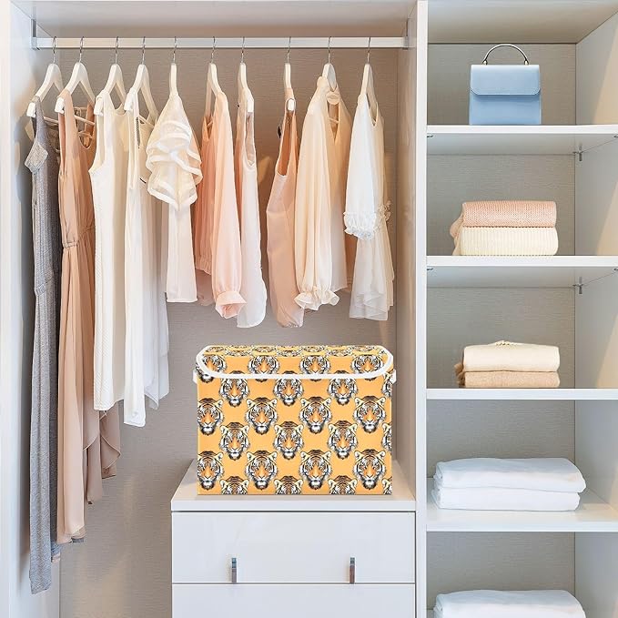 MNSRUU Containers Baskets with Lids Tiger Faces Foldable Storage Bins Organizer with Lid Collapsible Storage Boxes for Home Bedroom Closet Office