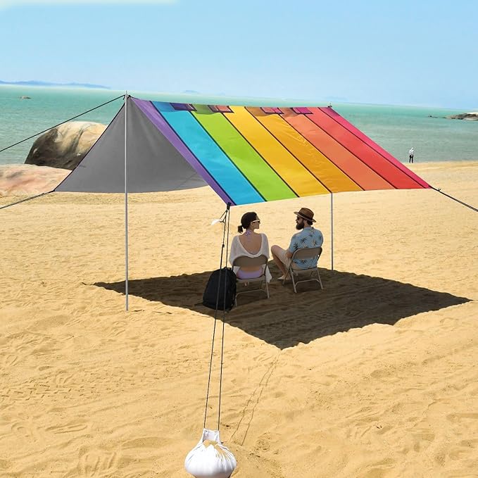 ALAZA Piano Keys Rainbow Colors Beach Tent Sun Shelter Portable Canopy Sunshade for Outdoor Camping Picnics Backyard Fun 10x9 ft