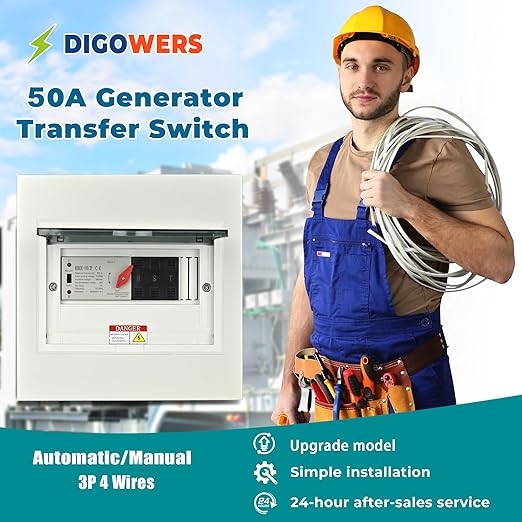 Automatic Transfer Switch 50 Amp 3 Pole Auto Transfer Switch for Home Generator 120/240-Volt 12000W Stronger Stability for Outdoor and Indoor with Ground General 60HZ