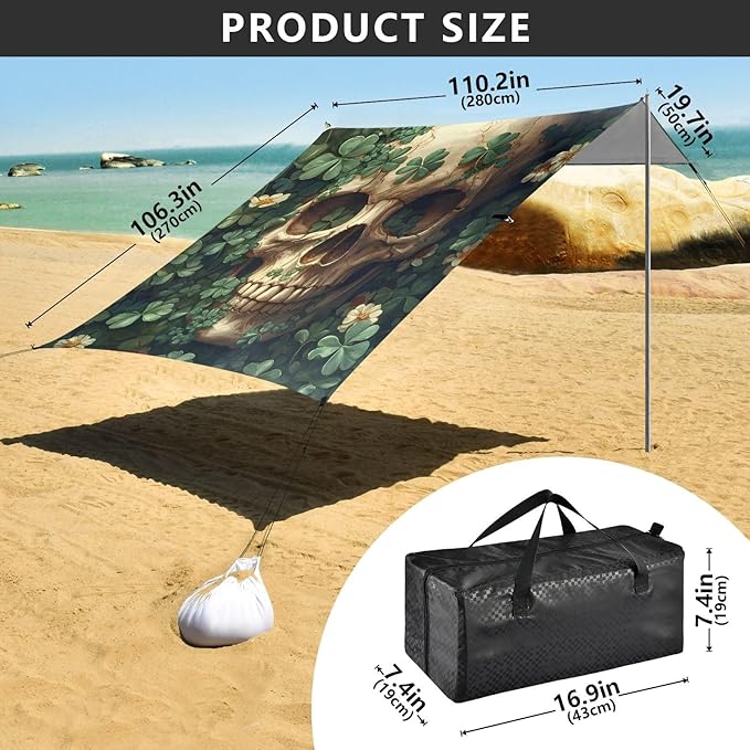 ALAZA Skull Leaf Beach Tent Sun Shelter Portable Canopy Sunshade for Outdoor Camping Picnics Backyard Fun 10x9 ft