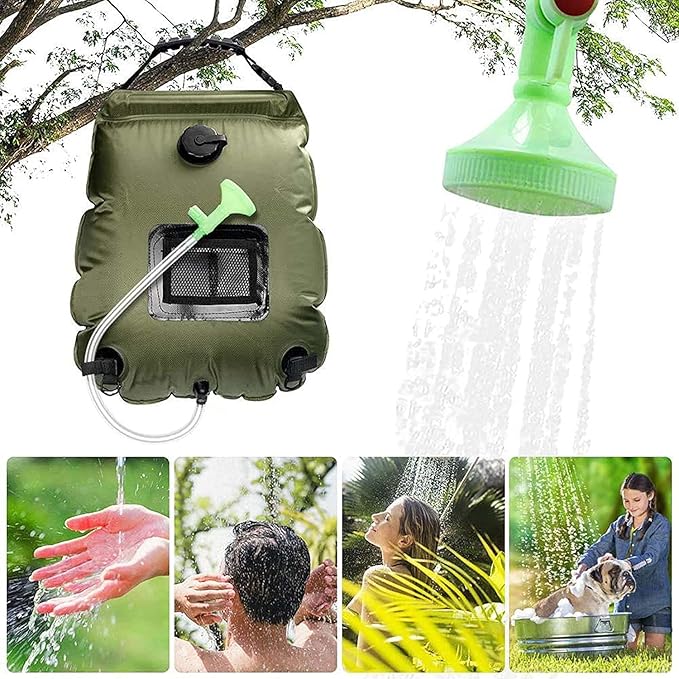 Shower Bag for Camping 5 Gal/20L Portable Solar Heating Camping Shower Bag with Removable Hose and On/Off Switchable Shower Head Hanging Shower Bag for Camping Beach Swimming Climbing Outdoor Hiking