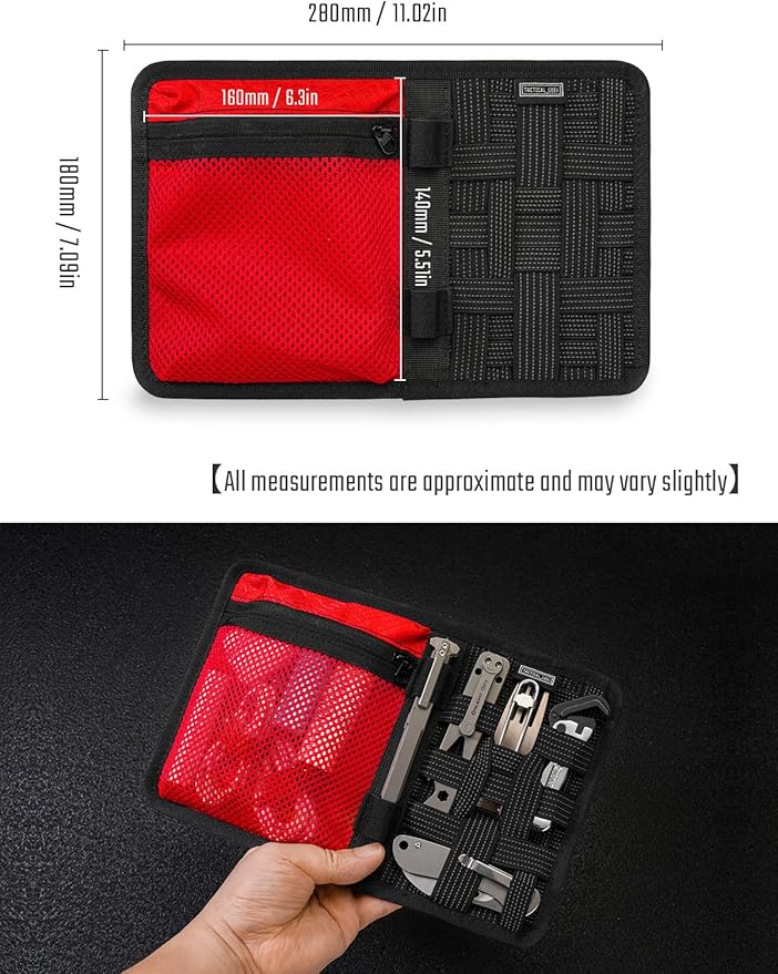 TACTICAL_GEEK EDC Organizer Board Anti-Slip Elastic Woven Board Utility Bag Insert Panel for Small Gear Backpack Accessories (TCM10-Black Red)
