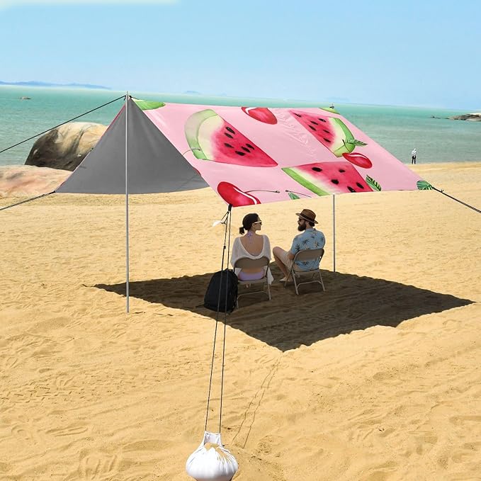 ALAZA Watermelon and Cherry Pattern Beach Tent Sun Shelter Portable Canopy Sunshade for Outdoor Camping Picnics Backyard Fun 10x9 ft