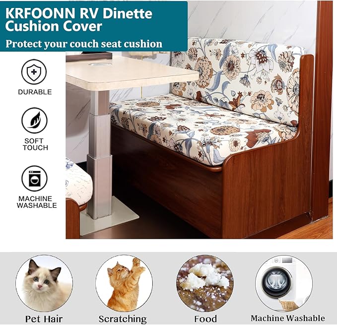 KRFOONN RV Dinette Cushion Covers Stretch Camper Cushions Cover Replacement Couch Cushion Slipcovers Washable Loveseat Slipcovers for Travel Trailer Couch Includes 2 Backrest Cover &amp 2 Bench Cover