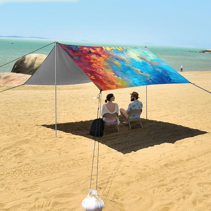 ALAZA Surreal Beautiful Vibrant Sunflower Oil Painting Beach Tent Sun Shelter UPF50+ Protection Beach Shade Canopy w/ 4 Sandbags for Outdoor Camping Fishing Backyard Fun Picnic 10x9 ft