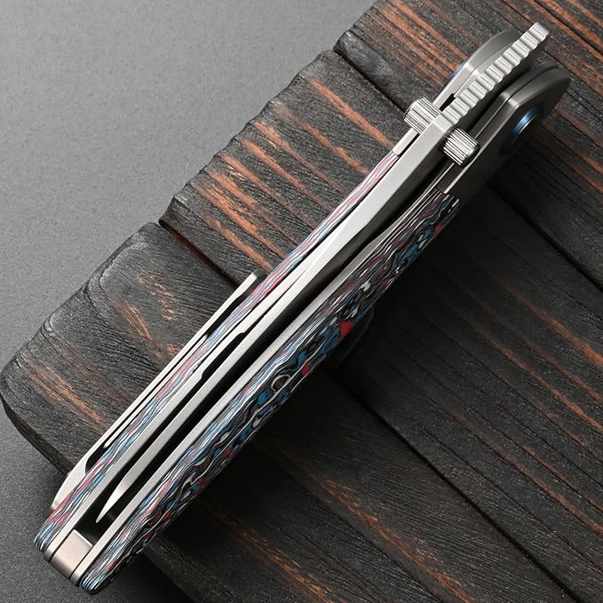 Sitivien ST273 Folding Knife S90V Steel Blade Titanium &amp Carbon Fiber Handle Knife with Pocket Clip for Outdoor Camping Hiking Survival Hunting (Blue+Red)