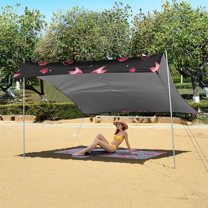 ALAZA Red Bow Heart Pattern Beach Tent Sun Shelter Portable Canopy Sunshade for Outdoor Camping Picnics Backyard Fun 10x9 ft
