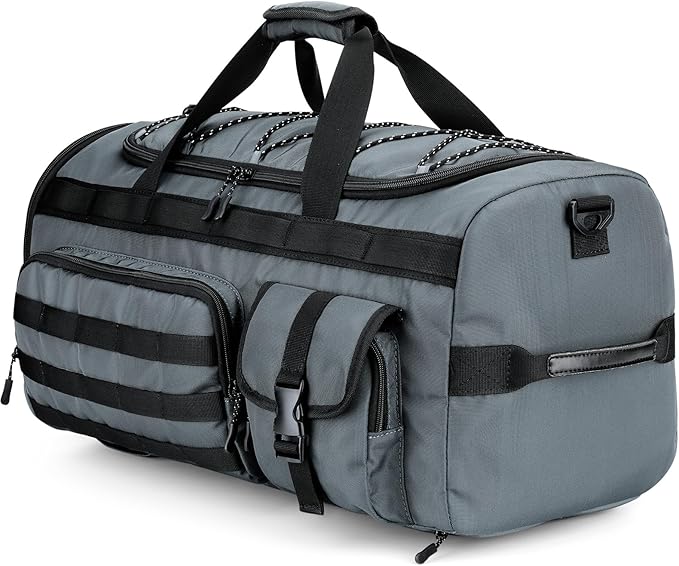 Gonex 45L Duffel Bag for Men 3 in 1 Convertible Carry Gym Duffle with Shoe Compartment Tactical Gear Loops Water-Repellent Lining Workout &amp Travel Bag (Gray)
