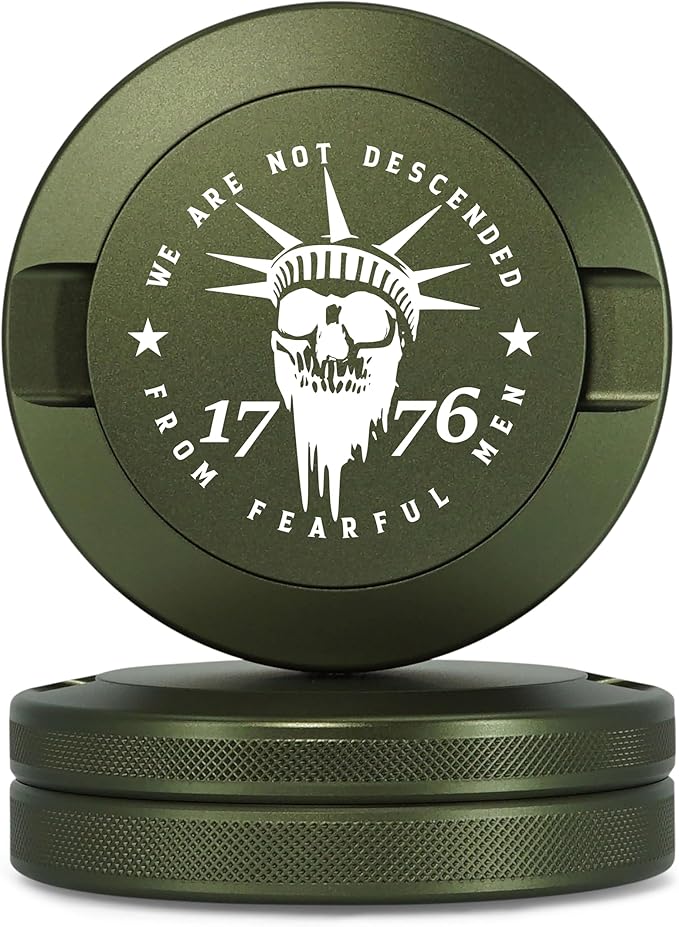 Metal Can | Metal Container for Pouches | Aluminum Used Pouch Storage Tin | Airtight O-Ring Moisture Odor Proof EDC Pocket Tin | Liberty or Death Edition (Forest Green)