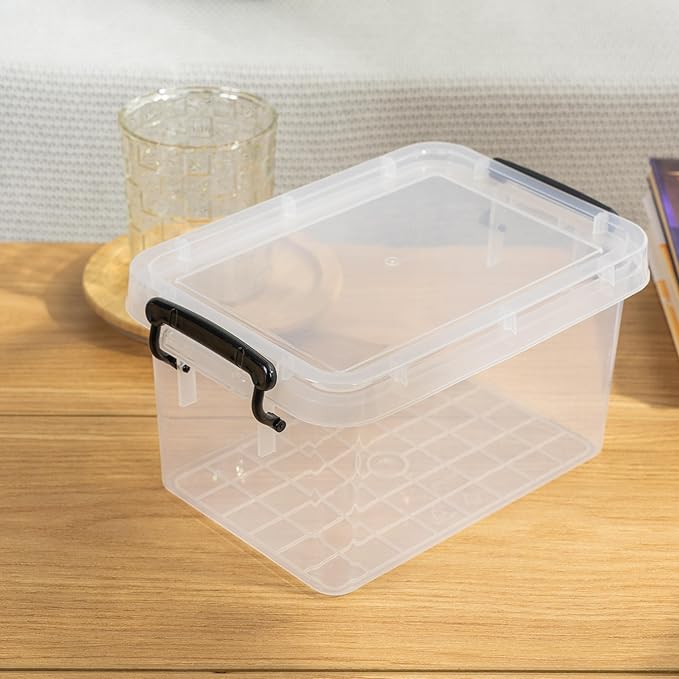 Plastic Storage Boxes Small Storage Box with Lids No-Frills Stackable Clear 3L- 12 Pack