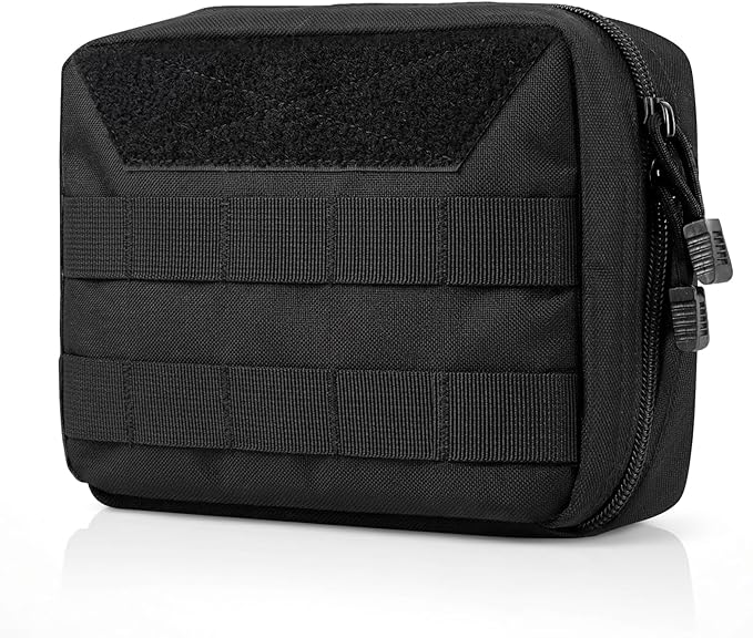 FOCUHUNTER Tactical Molle Pouch Zippered Horizontal Modular Pouches 1000D Oxford Fabric Tactical Waist Pack Utility EDC Tool Organizer with Map Sleeve Vertical Strap &amp Metal Snap 8 L x 3 W x