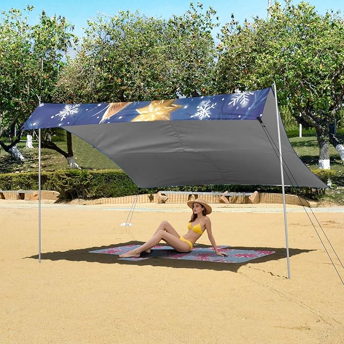 ALAZA Christmas Tree Cat Beach Tent Sun Shelter UPF50+ Protection Beach Shade Canopy w/ 4 Sandbags for Outdoor Camping Fishing Backyard Fun Picnic 10x9 ft