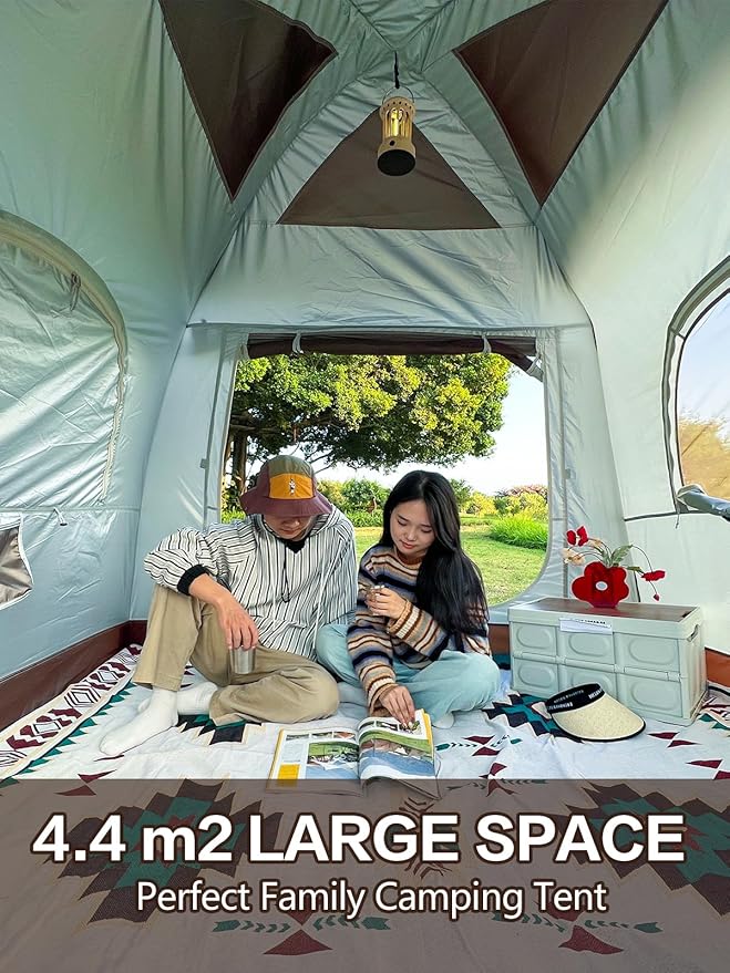 Inflatable Camping Tent2/4/6/8 Person Glamping Inflatable Tents with Awning Quick Setup Blow Up Tents with Pump Waterproof Oxford Inflatable House for Camping Air Glamping Hot Tents for Adult
