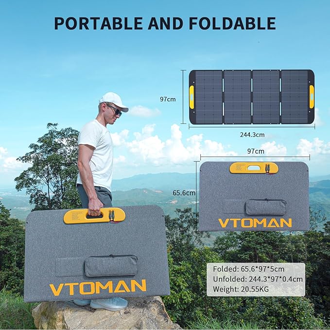 VTOMAN VS400 Portable Solar Panel 400W 40V 23% Efficiency Foldable Solar Panel w/ IP67 Waterproof &amp MC-4 Anderson XT60 DC5521 Adapters &amp Adjustable Kickstands Off-Grid Power for Home &amp C