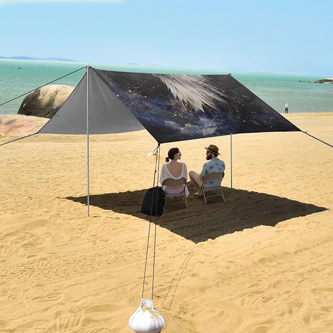 ALAZA Eagles Starry Night Nebula Beach Tent Sun Shelter Portable Canopy Sunshade for Outdoor Camping Picnics Backyard Fun 10x9 ft