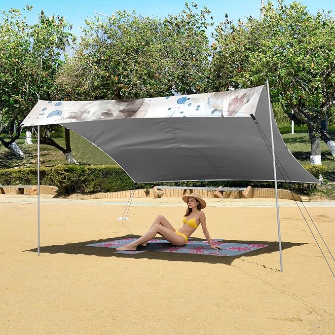 ALAZA Cute Cats Kitten Beach Tent Sun Shelter UPF50+ Protection Beach Shade Canopy w/ 4 Sandbags for Outdoor Camping Fishing Backyard Fun Picnic 10x9 ft