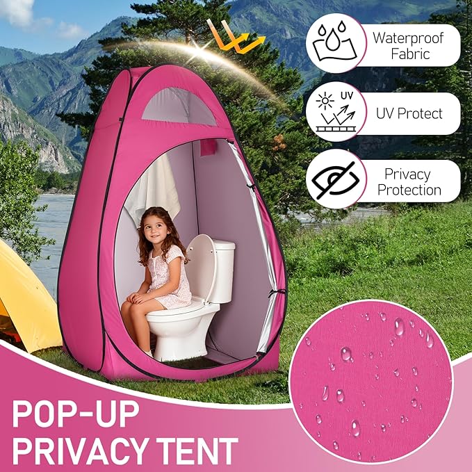 Pop Up Pod - Privacy Shower Tent with Carry Bag Dressing Room Instant Portable Toilet Stall for Camping Beach or Tailgate (Pink)