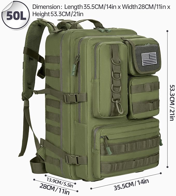 ANILD Tactical Backpack 50L Army 3 Days Assault Pack Bag Military Molle Backpack Heavy Duty Rucksack Water Resistant
