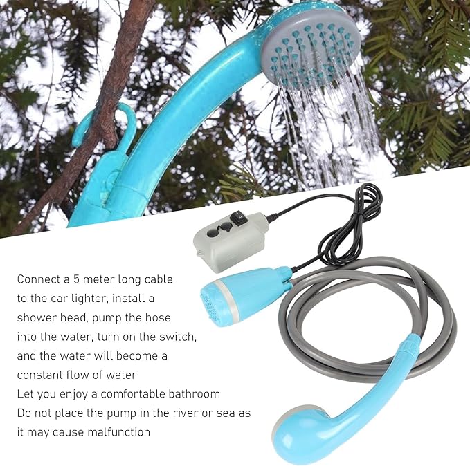 Portable Shower Camp Shower Pump with USB Rechargeable Battery Outdoor Shower Head with Hook 6.6ft Soft Water Pipe for Camping Hiking Traveling Pet Bath Beach