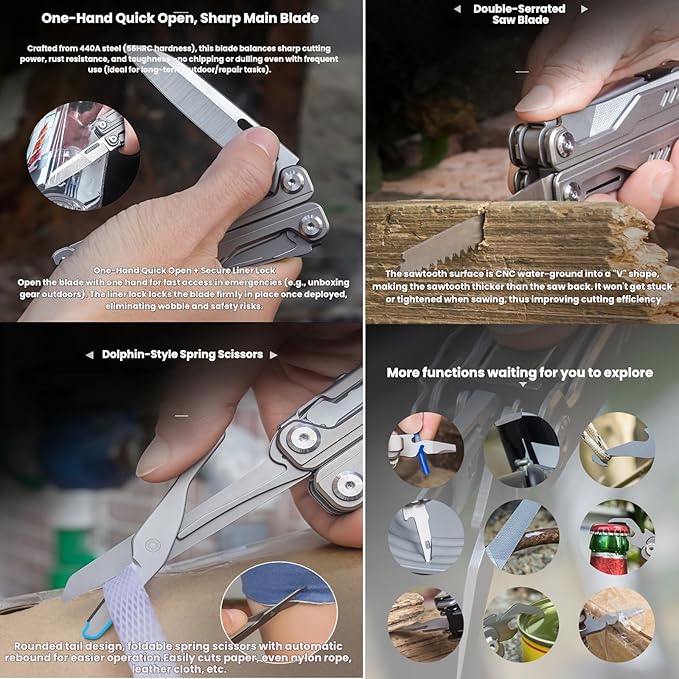 Multitool 20-in-1 Full-Size Multi-Purpose Pliers Lightweight EDC Nylon Bag With Safety Locking Camping Knives &amp Tools Mens Gifts Ideas Gifts for Hunters Men who have Everything (Black)