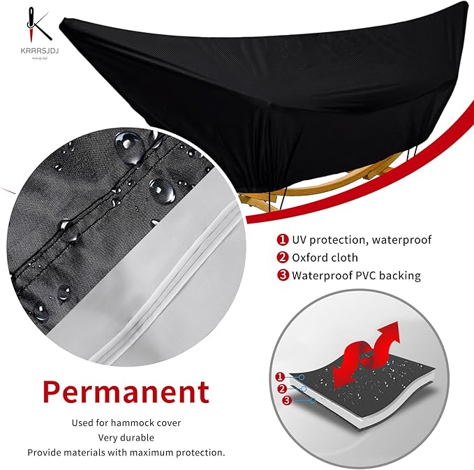 Outdoor Waterproof Hammock Cover for 11-12FT Hammock Standwith Zip and Elastic Ropesand It has Windproof Effect420D Heavy Duty Oxford (Black11-12foot)