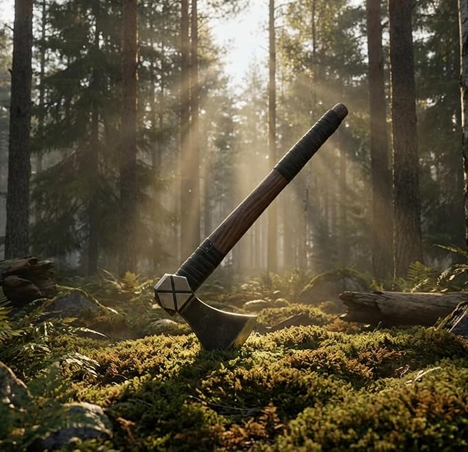 Kacha Store | Custom Handmade Viking Medieval Axes with GiftHand Axe Gifts for MenCamping TomahawkBeardedValhalla with Leather Sheath (Battle Valhalla)