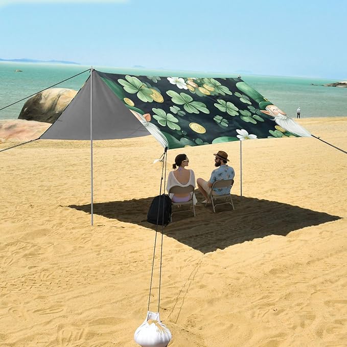 xigua St. Patrick's Day Beach Tent Sun Shelter with Carrying Bag - Silver Coated Oxford Fabric Beach Canopy for Beach Camping Fishing - Includes Windproof Ropes Sandbags &amp Stakes