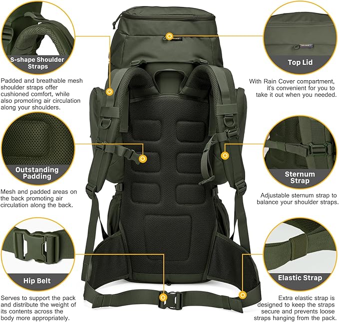 Mardingtop 60L Military Internal Frame Backpack for HikingCampingHuntingRucksack Backpack with Rain Cover
