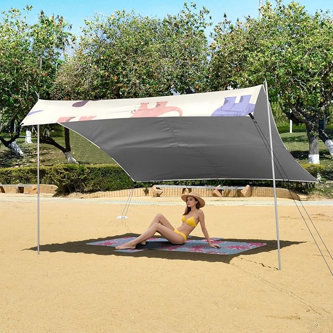 ALAZA Doodle Dinosaurs Dino Beach Tent Sun Shelter UPF50+ Protection Beach Shade Canopy w/ 4 Sandbags for Outdoor Camping Fishing Backyard Fun Picnic 10x9 ft