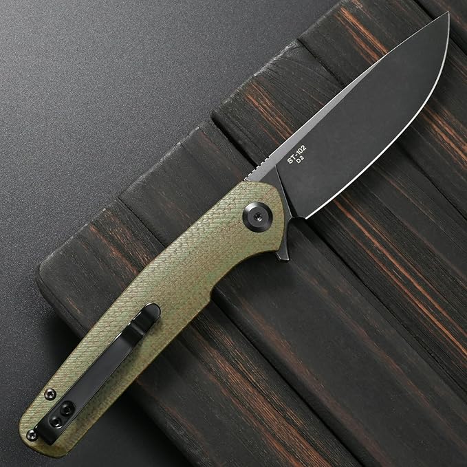 Sitivien ST102 Folding Knife D2 Steel Blade+Micarta Handle EDC Tool Knife for Outdoor Camping Hunting Survival (Green) …