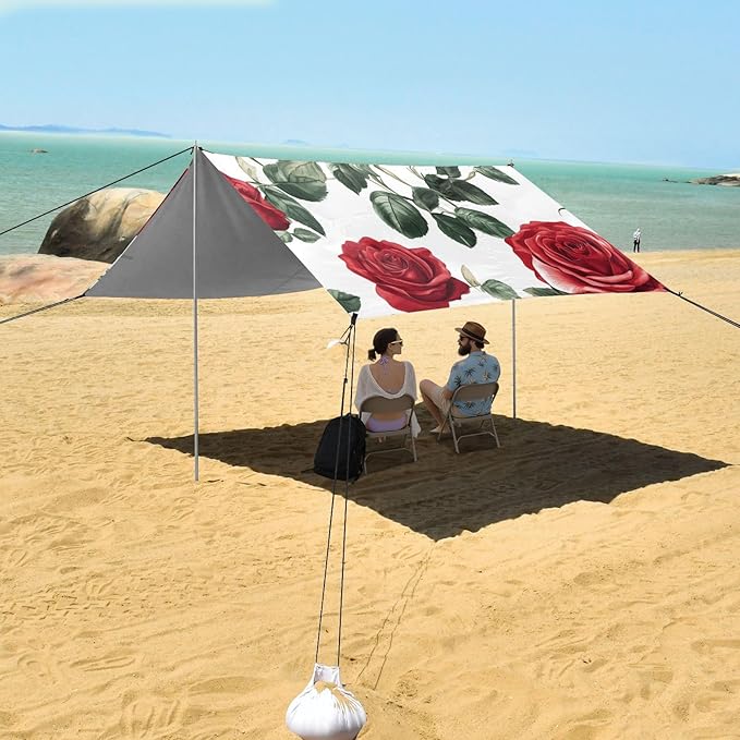 ALAZA Beautiful Red Roses Beach Tent Sun Shelter Portable Canopy Sunshade for Outdoor Camping Picnics Backyard Fun 10x9 ft